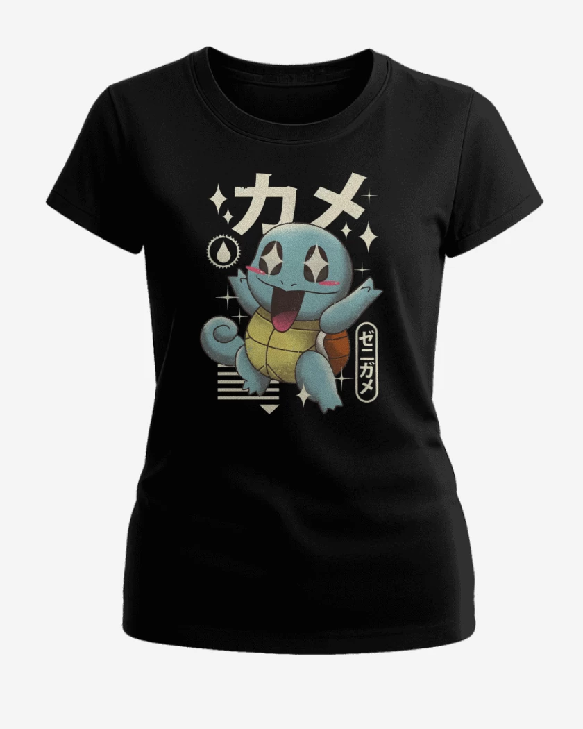 Polera de Mujer Negro de Squirtle Kawaii