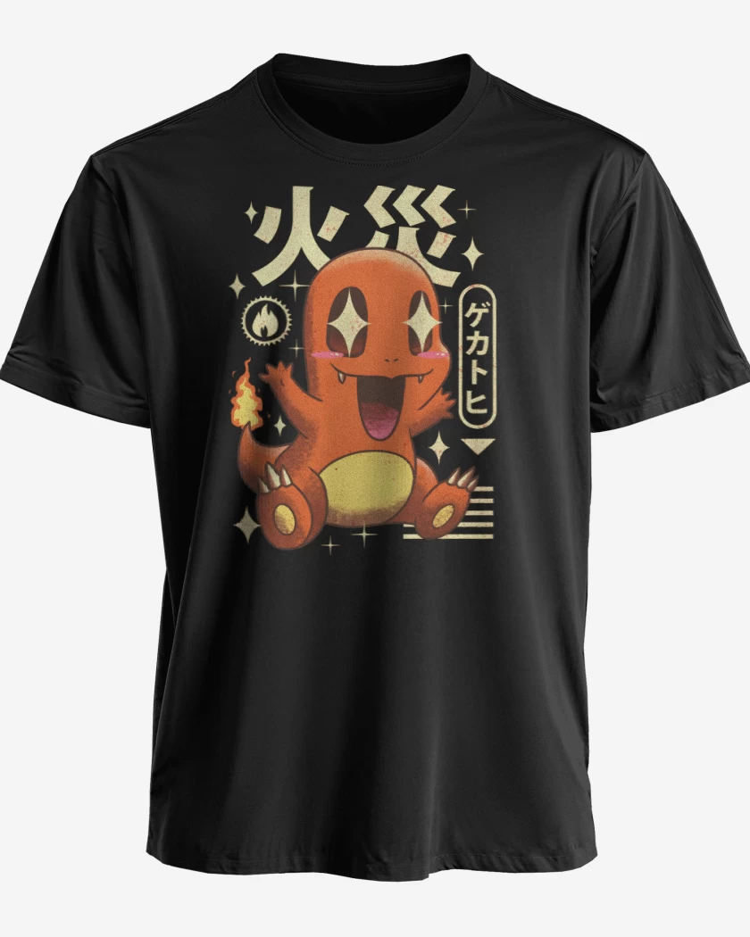 Polera premium Negro de Charmander Kawaii