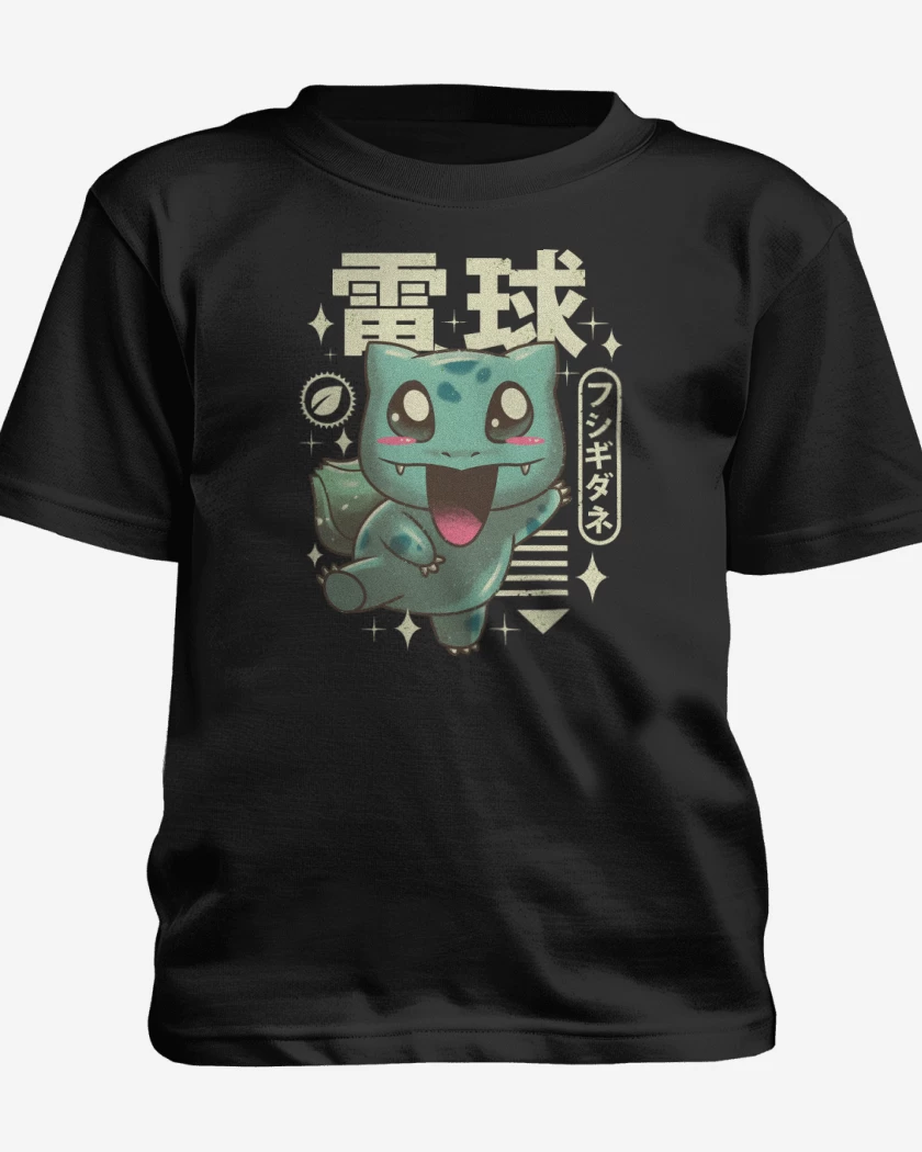 Polera de niño Negro de Bulbasaur Kawaii