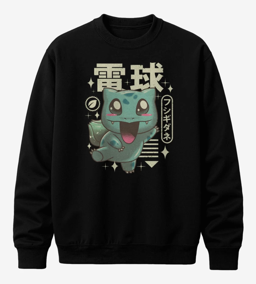 Poleron polo Negro de Bulbasaur Kawaii