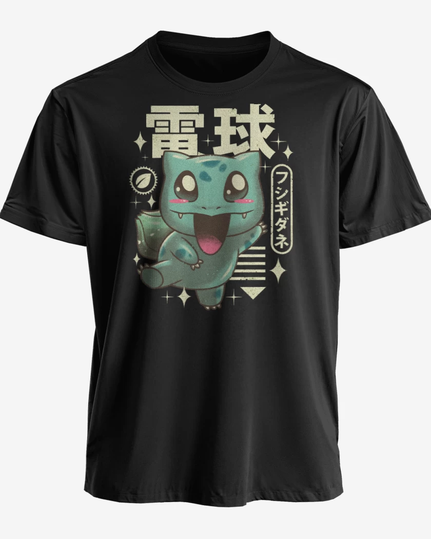 Polera premium Negro de Bulbasaur Kawaii