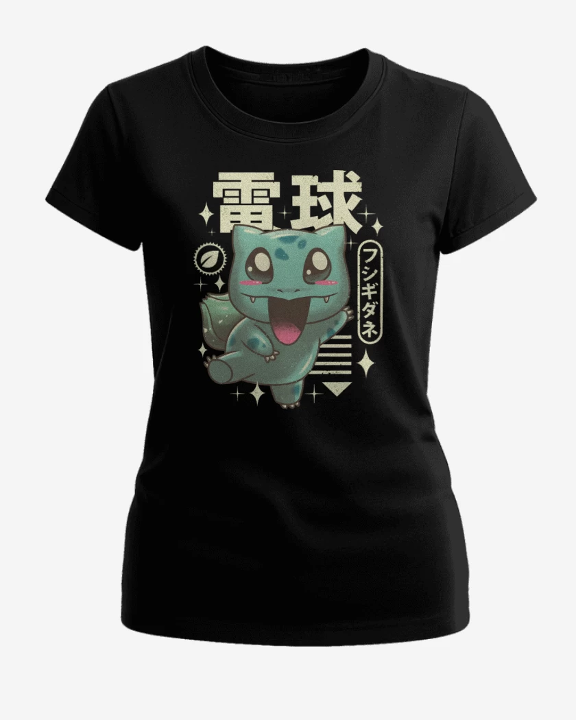 Polera de Mujer Negro de Bulbasaur Kawaii