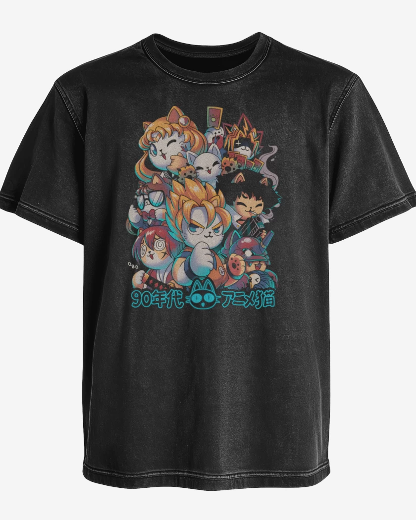 Polera desgastada Neko Kawaii Anime