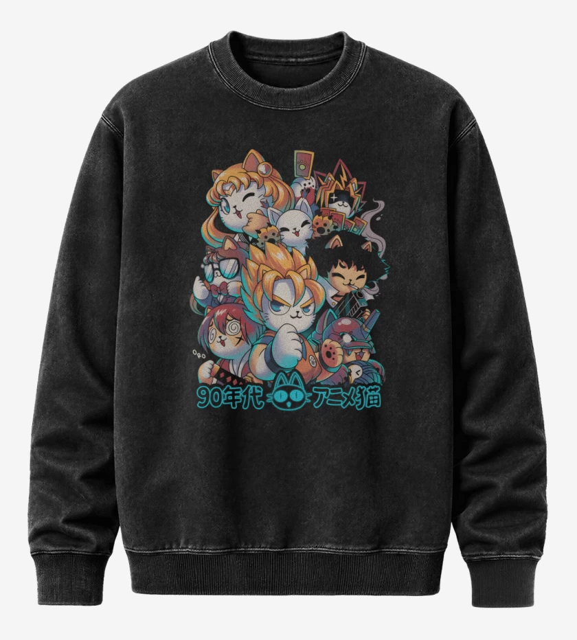 Poleron Polo Acid Wash Neko Kawaii Anime