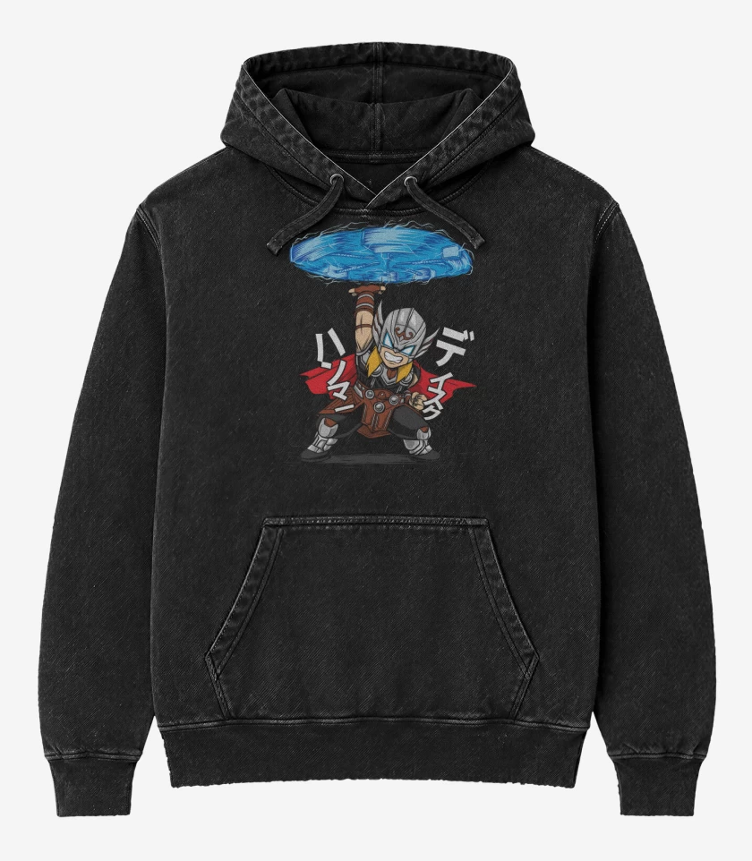 Poleron Canguro Acid Wash Negro de Martillo Volador