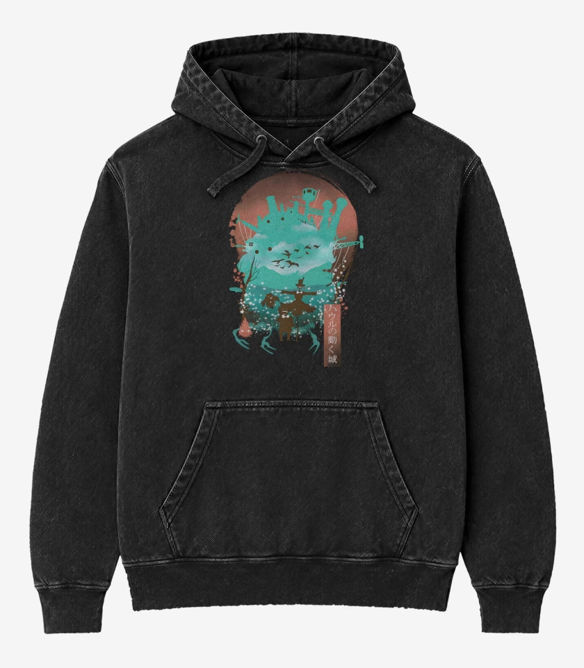 Poleron Canguro Acid Wash Negro de El Castillo Ambulante