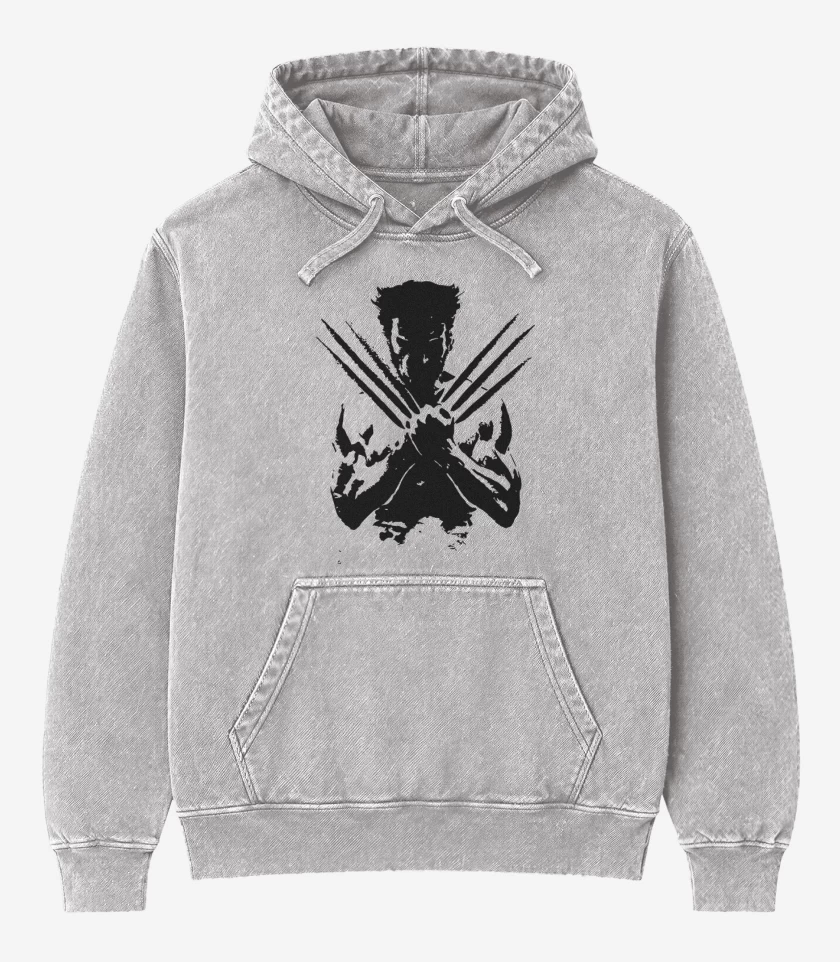 Poleron Canguro Acid Wash Gris Melange de Logan