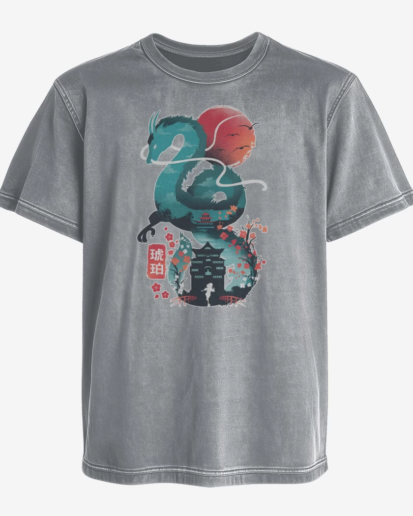 Polera desgastada Gris Melange de Dragón Haku