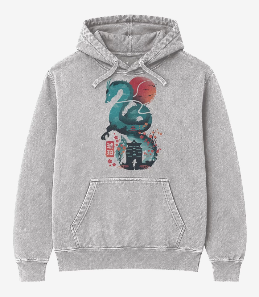 Poleron Canguro Acid Wash Gris Melange de Dragón Haku