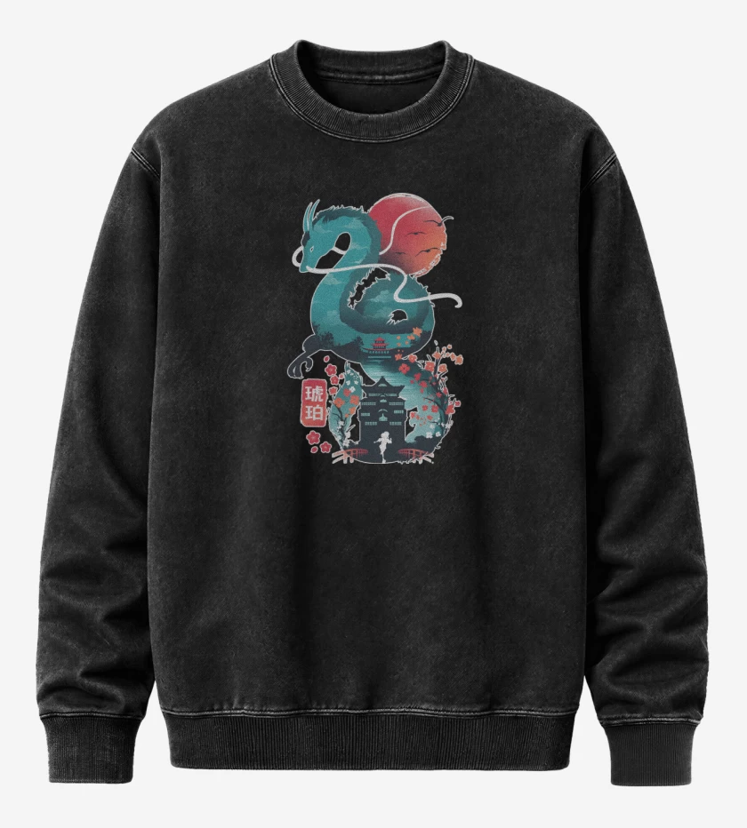 Poleron Polo Acid Wash Negro de Dragón Haku