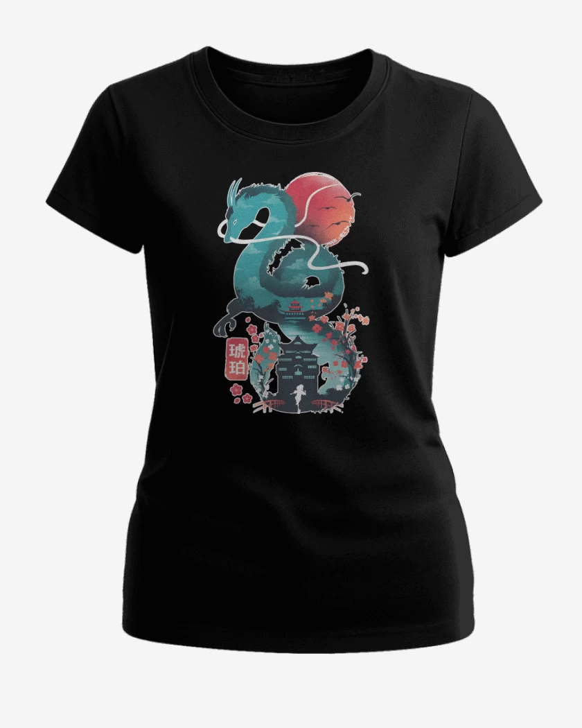 Polera de Mujer Negro de Dragón Haku