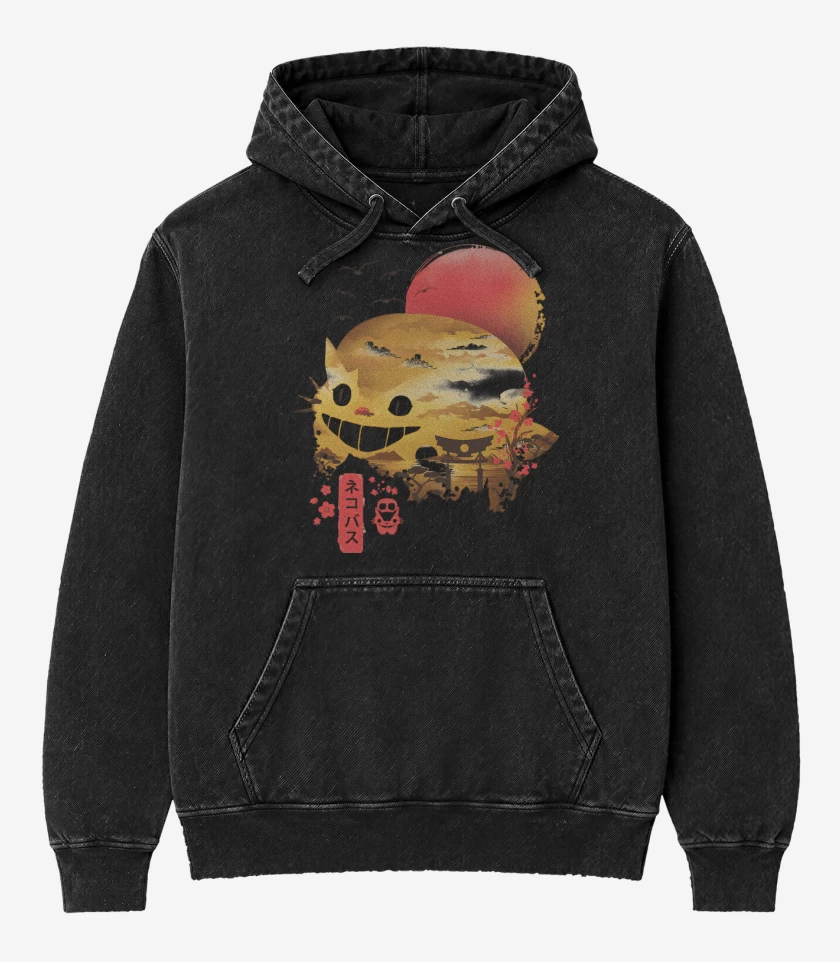 Poleron Canguro Acid Wash Negro de Gatobus