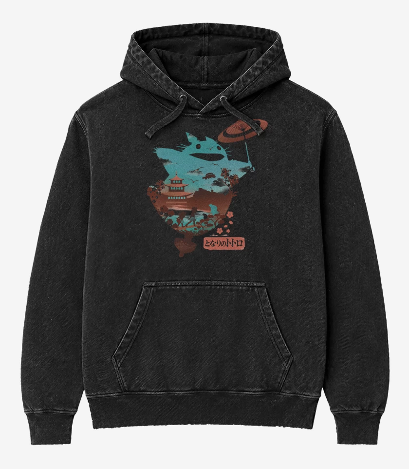 Poleron Canguro Acid Wash Negro de El Vecino Totoro