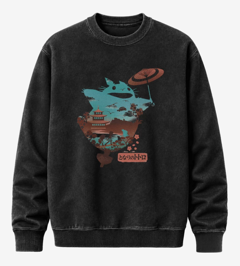 Poleron Polo Acid Wash Negro de El Vecino Totoro