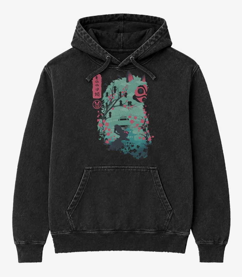 Poleron Canguro Acid Wash Negro de Princesa Guerrera