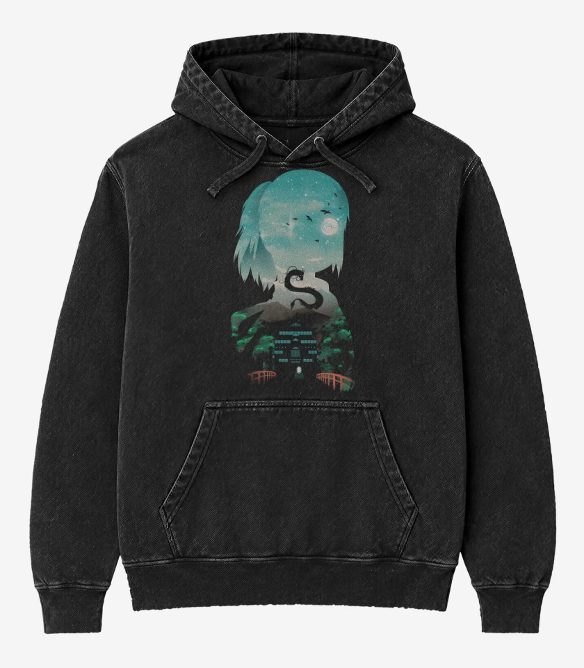 Poleron Canguro Acid Wash Negro de Chihiro