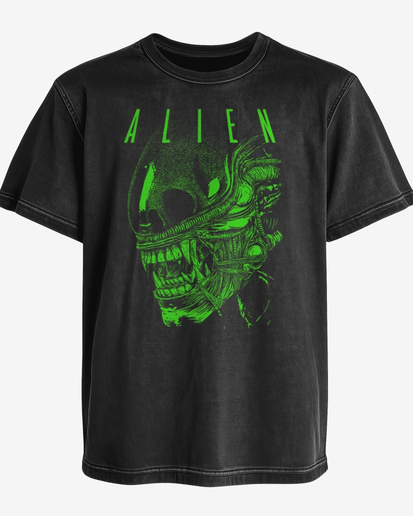 Polera desgastada Negro de Alien 8