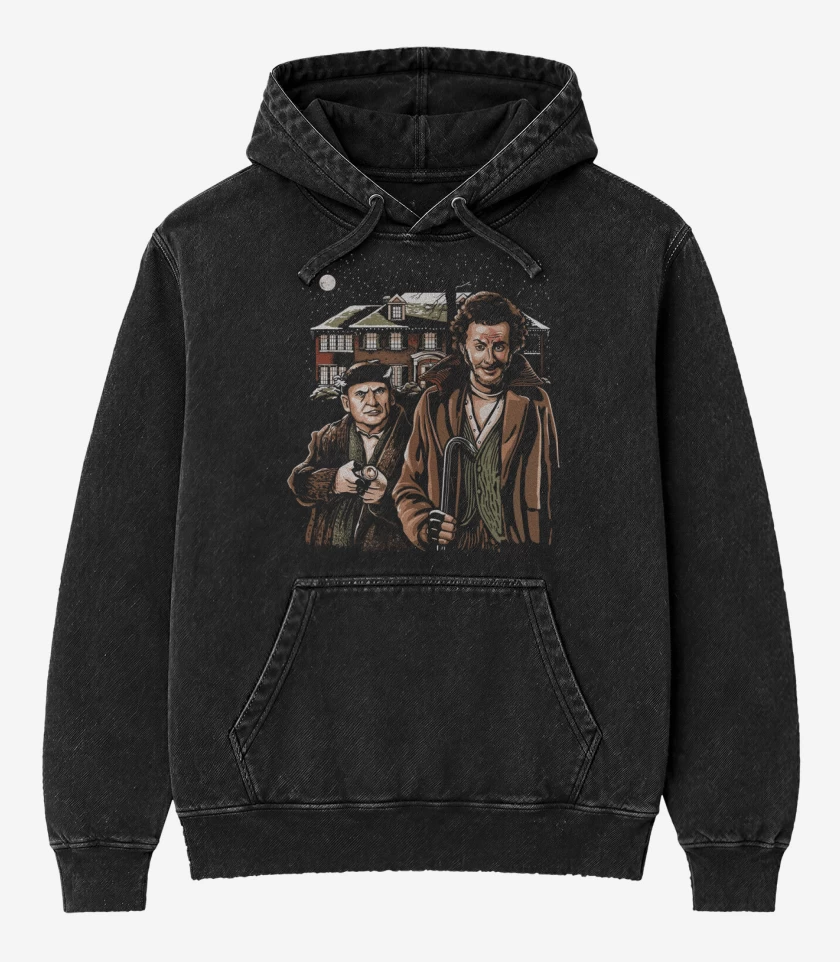 Poleron Canguro Acid Wash Negro de Bandidos mojados