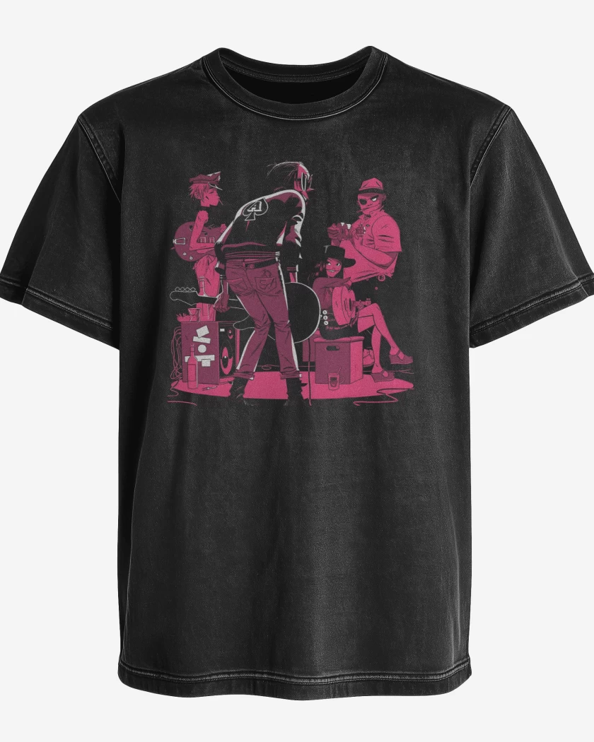 Polera desgastada Negro de Gorillaz 2022