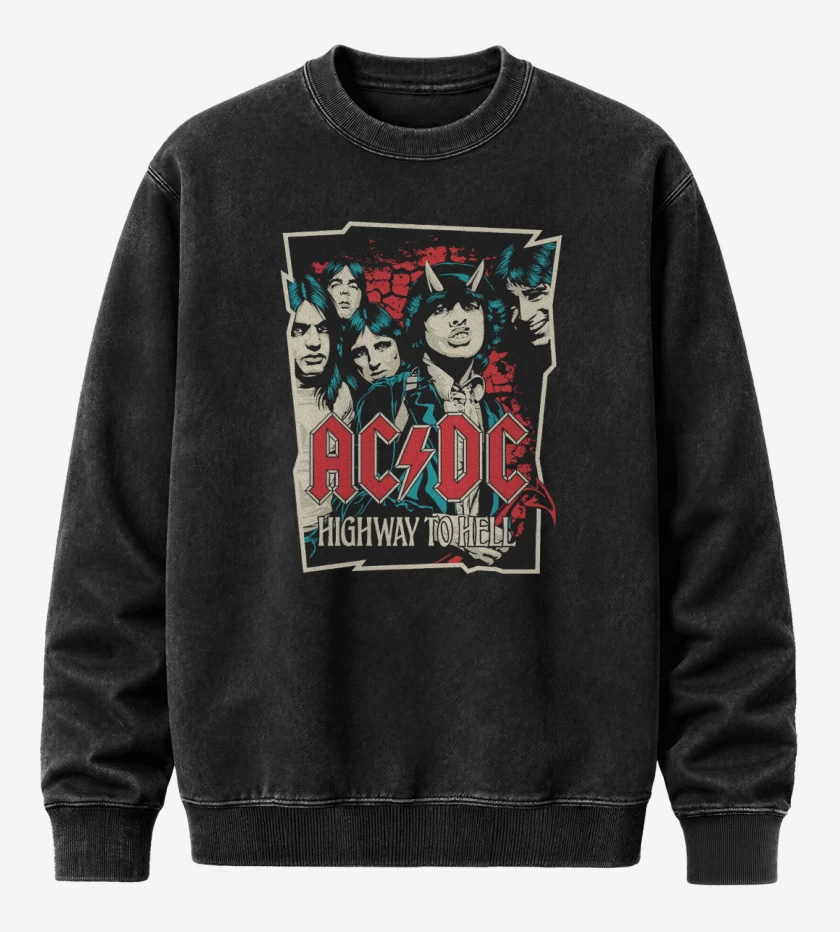 Poleron Polo Acid Wash Negro de Highway to hell