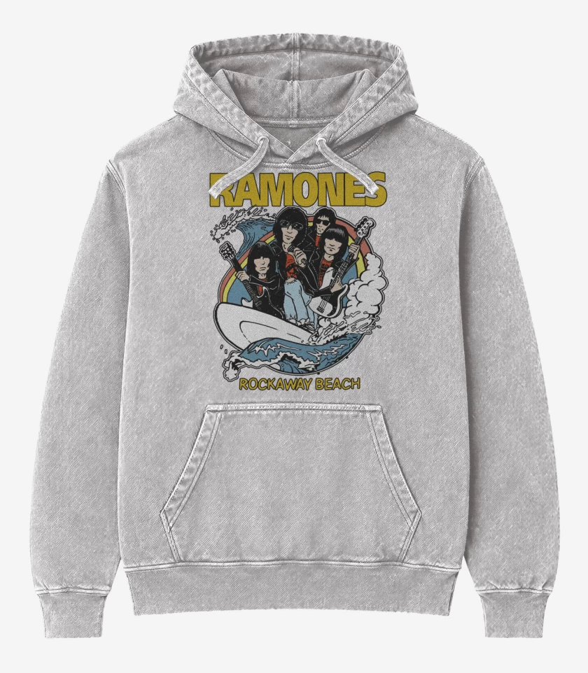 Poleron Canguro Acid Wash Gris Melange de Rockaway beach