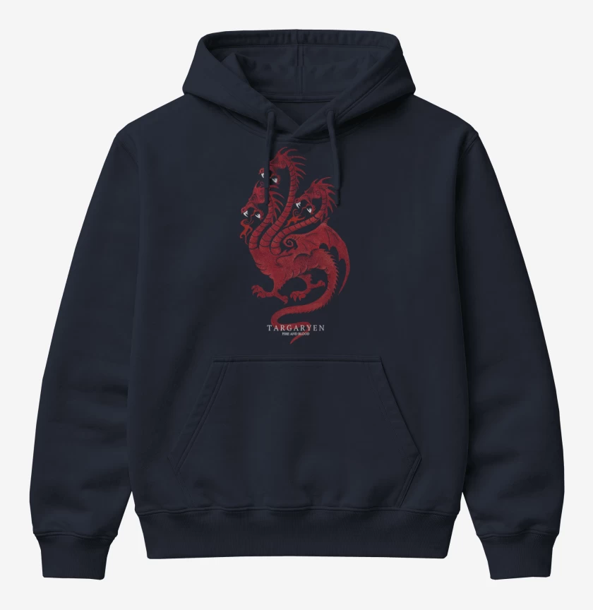 Poleron Canguro básico Azul Marino de Targaryen fire and blood