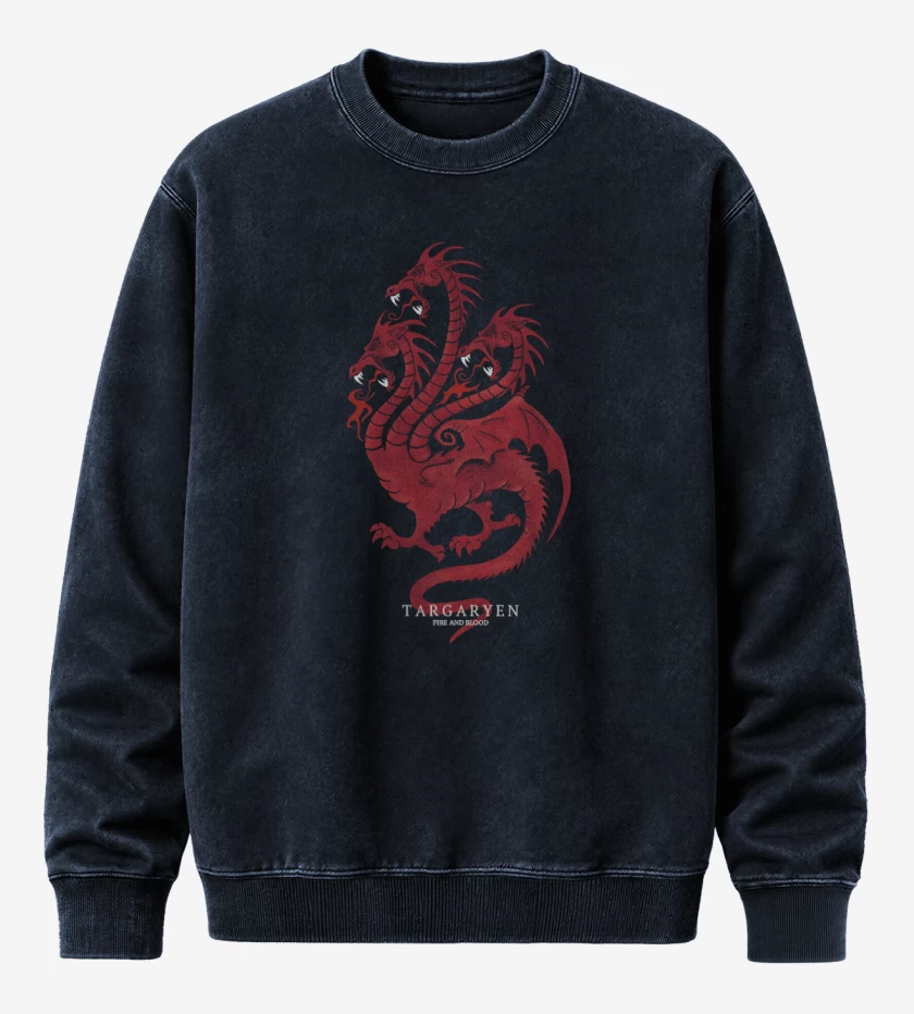 Poleron Polo Acid Wash Azul Marino de Targaryen fire and blood
