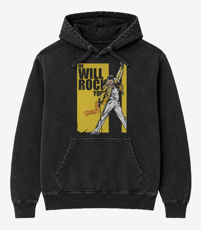 Poleron Canguro Acid Wash Negro de We will rock you