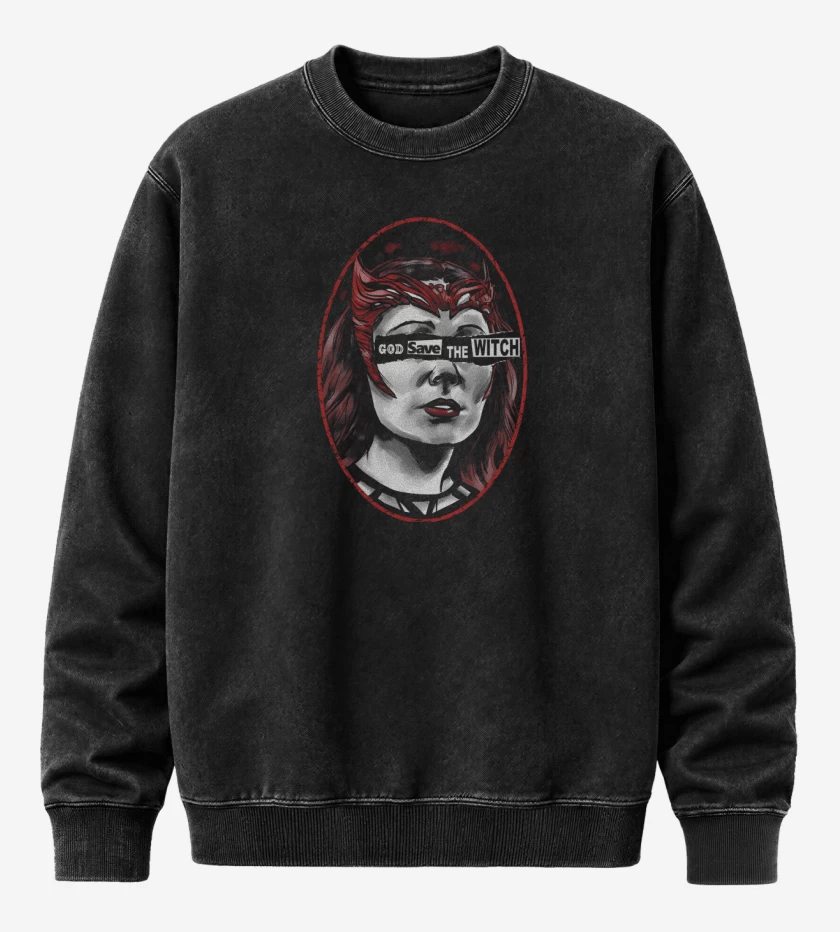 Poleron Polo Acid Wash Dios Salve a la Bruja Escarlata