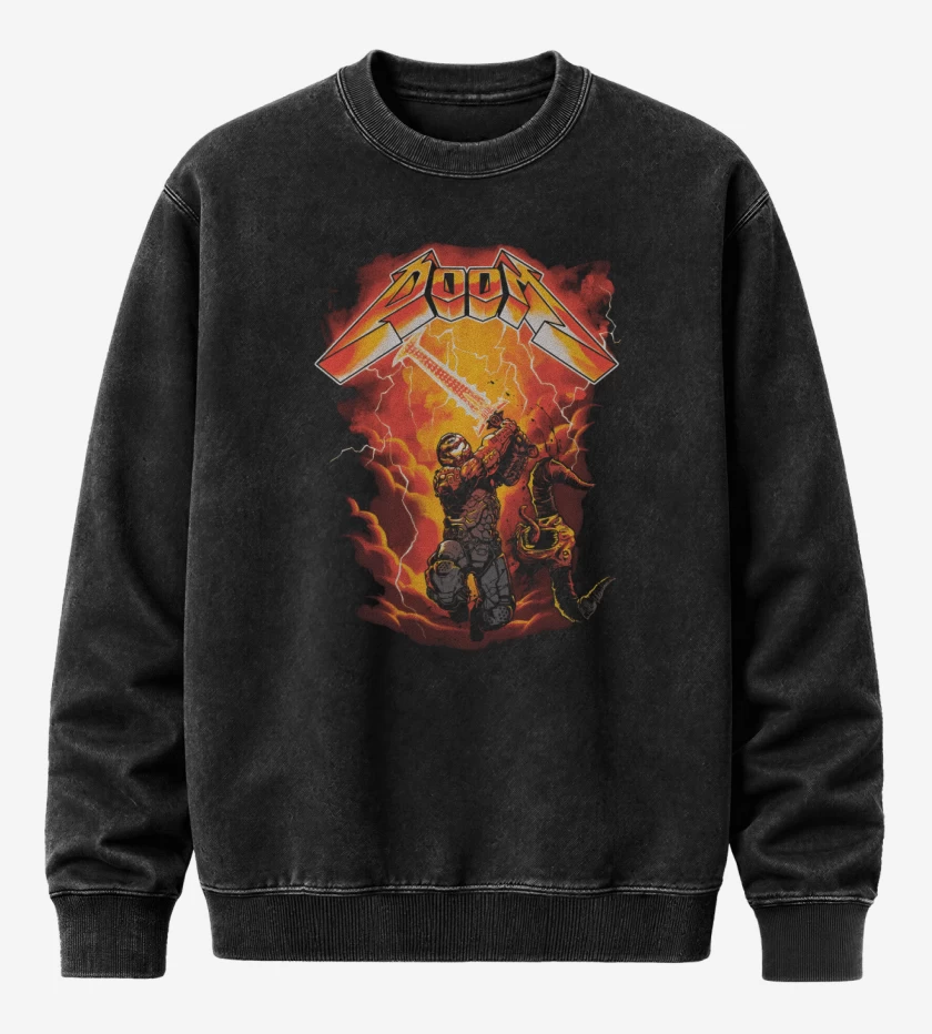 Poleron Polo Acid Wash Negro de Doom the Lightning 