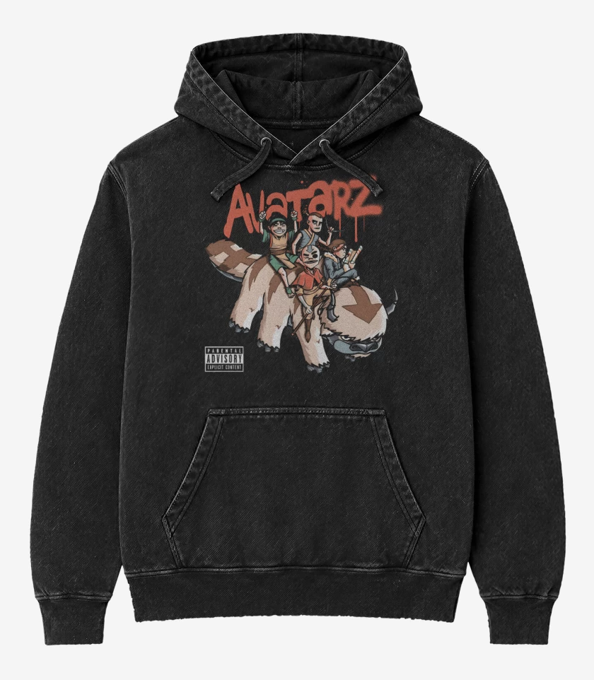 Poleron Canguro Acid Wash Negro de Avatarz