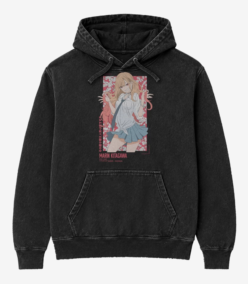 Poleron Canguro Acid Wash Negro de Marin Kitagawa