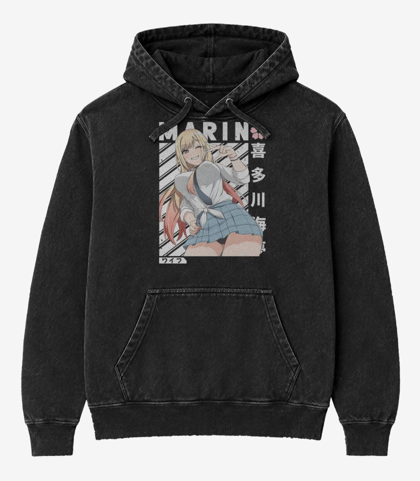 Poleron Canguro Acid Wash Negro de Marin