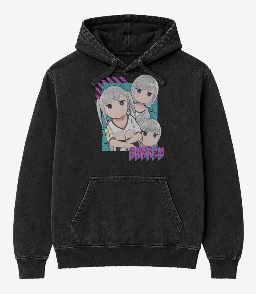 Poleron Canguro Acid Wash Negro de Aharen Reina
