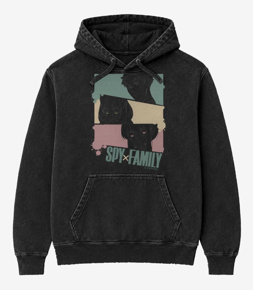 Poleron Canguro Acid Wash Negro de Familia Espía