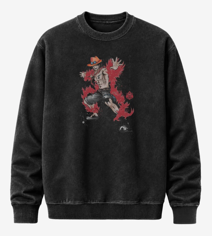 Poleron Polo Acid Wash Negro de Ace Puño de Fuego