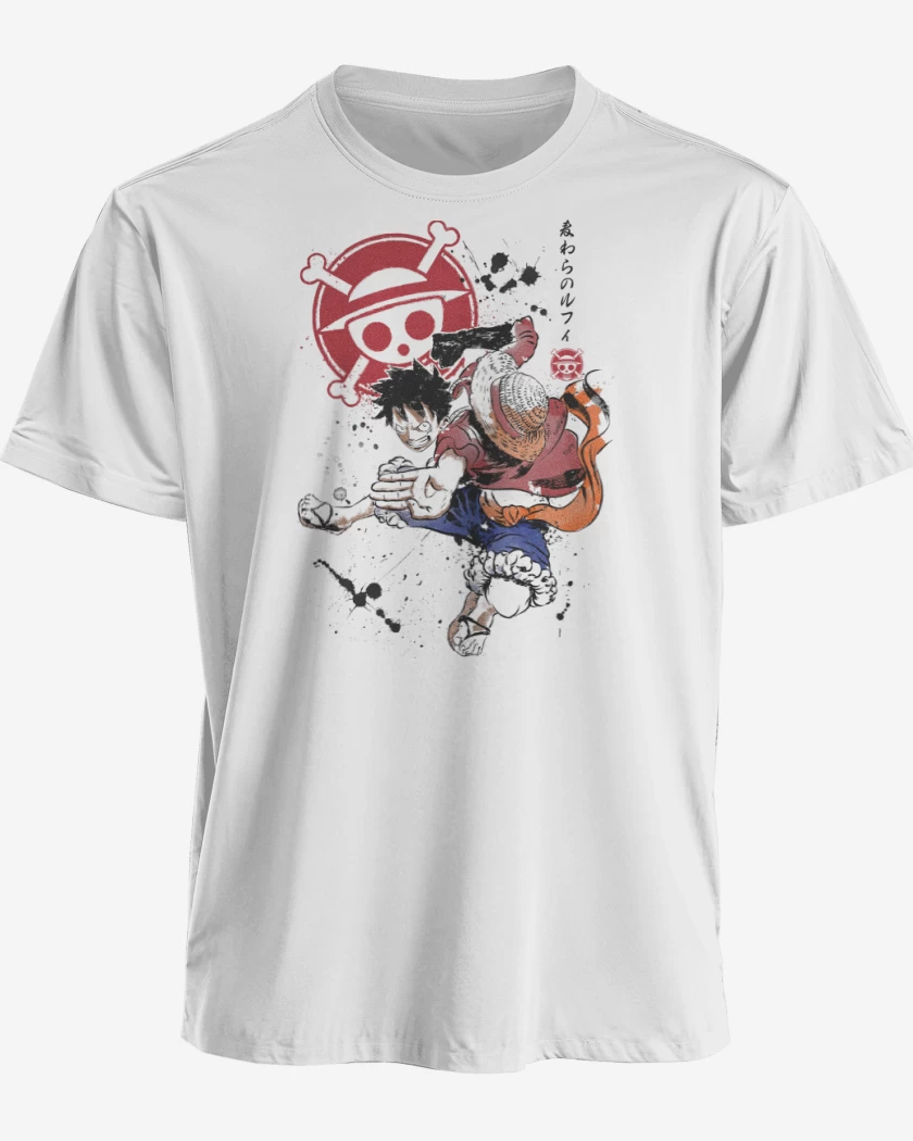 Polera premium Blanco de Luffy D Monkey