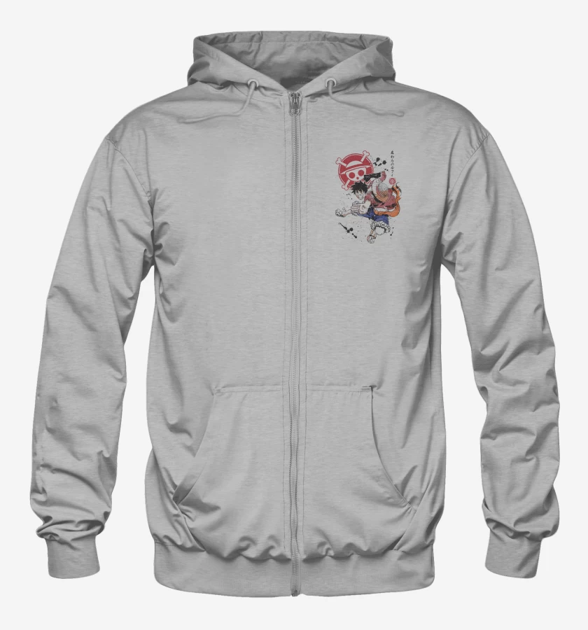 Poleron Canguro con cierre Gris Melange de Luffy D Monkey
