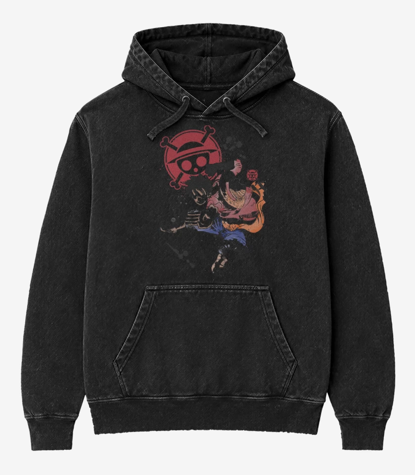 Poleron Canguro Acid Wash Negro de Luffy D Monkey