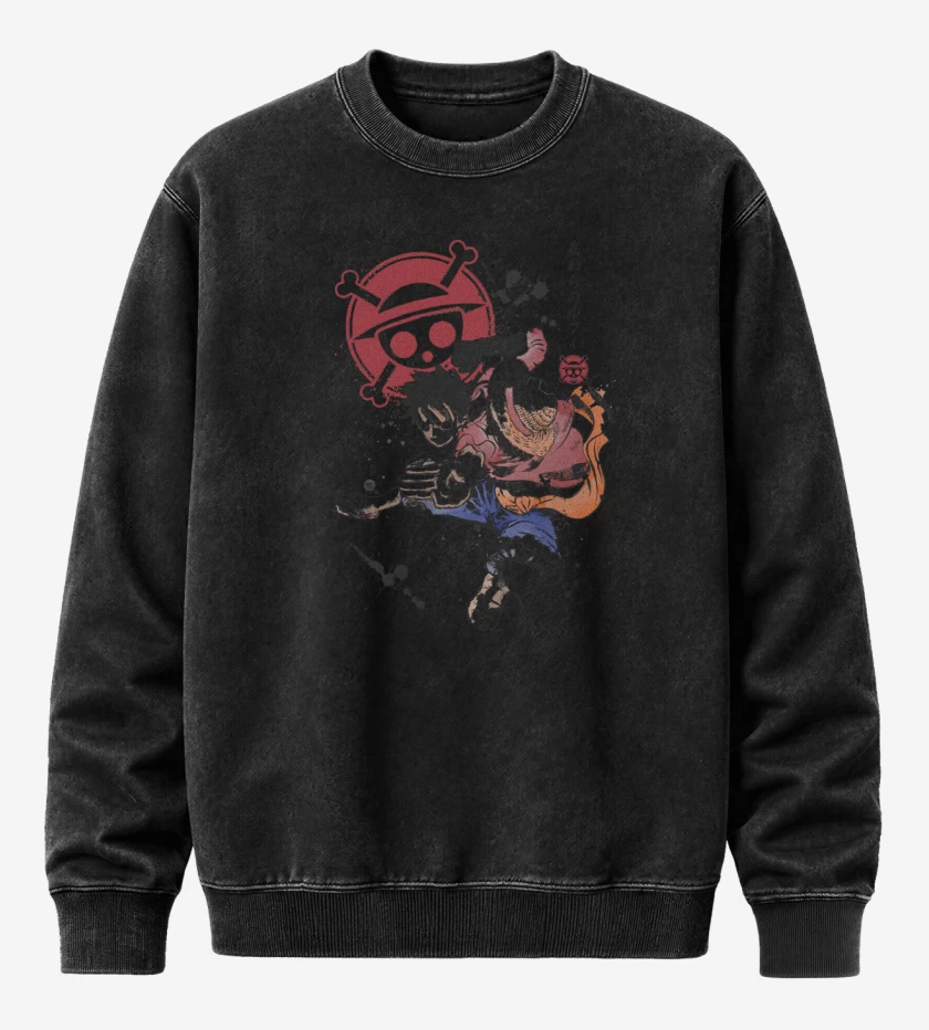 Poleron Polo Acid Wash Negro de Luffy D Monkey