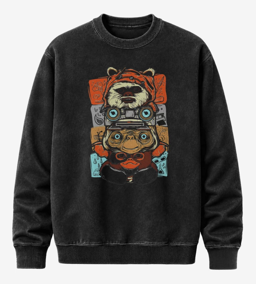 Poleron Polo Acid Wash Negro de Alienígenas Clásicos