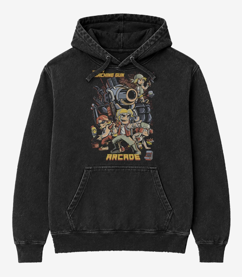 Poleron Canguro Acid Wash Negro de Heavy Machine Gun