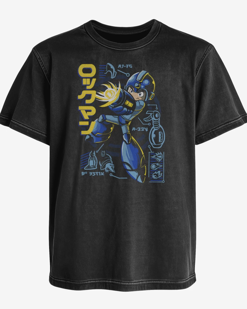 Polera desgastada Negro de Mega Robot