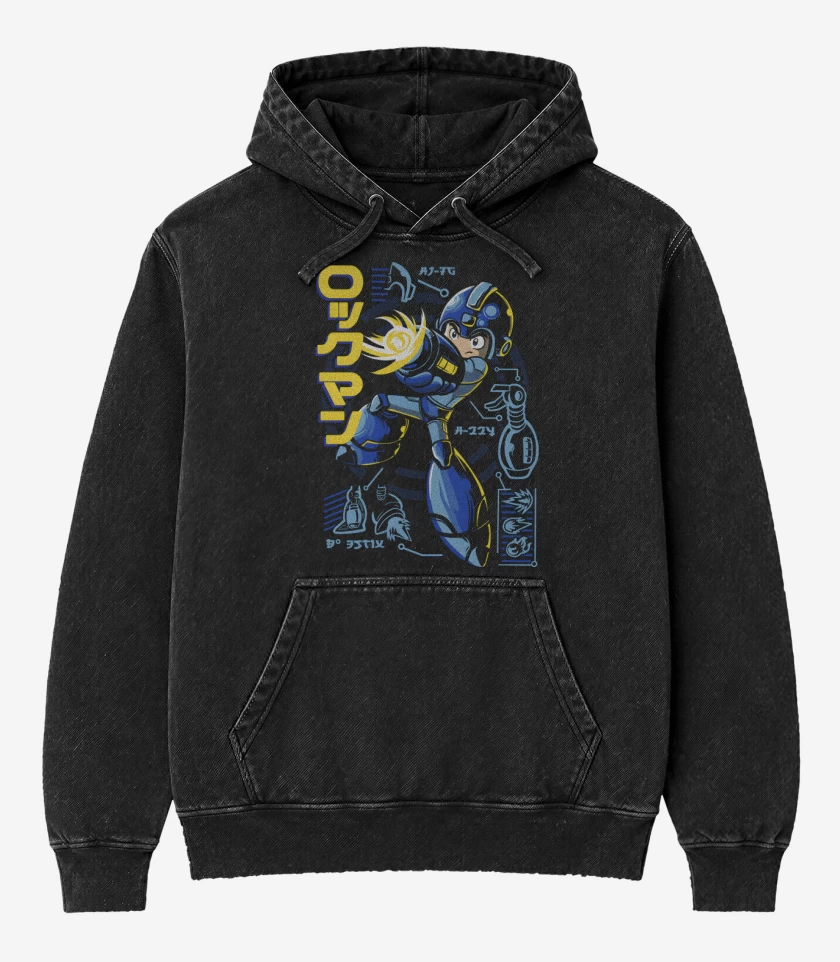 Poleron Canguro Acid Wash Negro de Mega Robot
