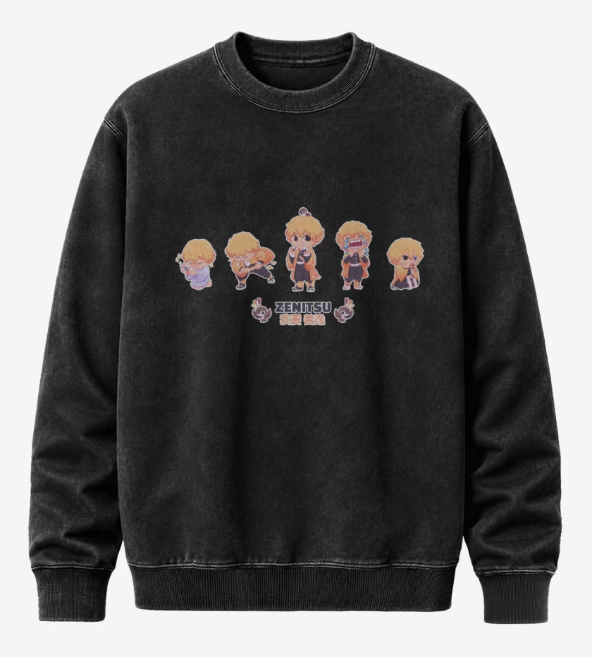 Poleron Polo Acid Wash Negro de Chibi Zenitsu