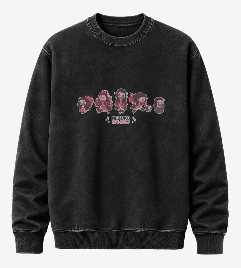 Poleron Polo Acid Wash Negro de Chibi Nezuko