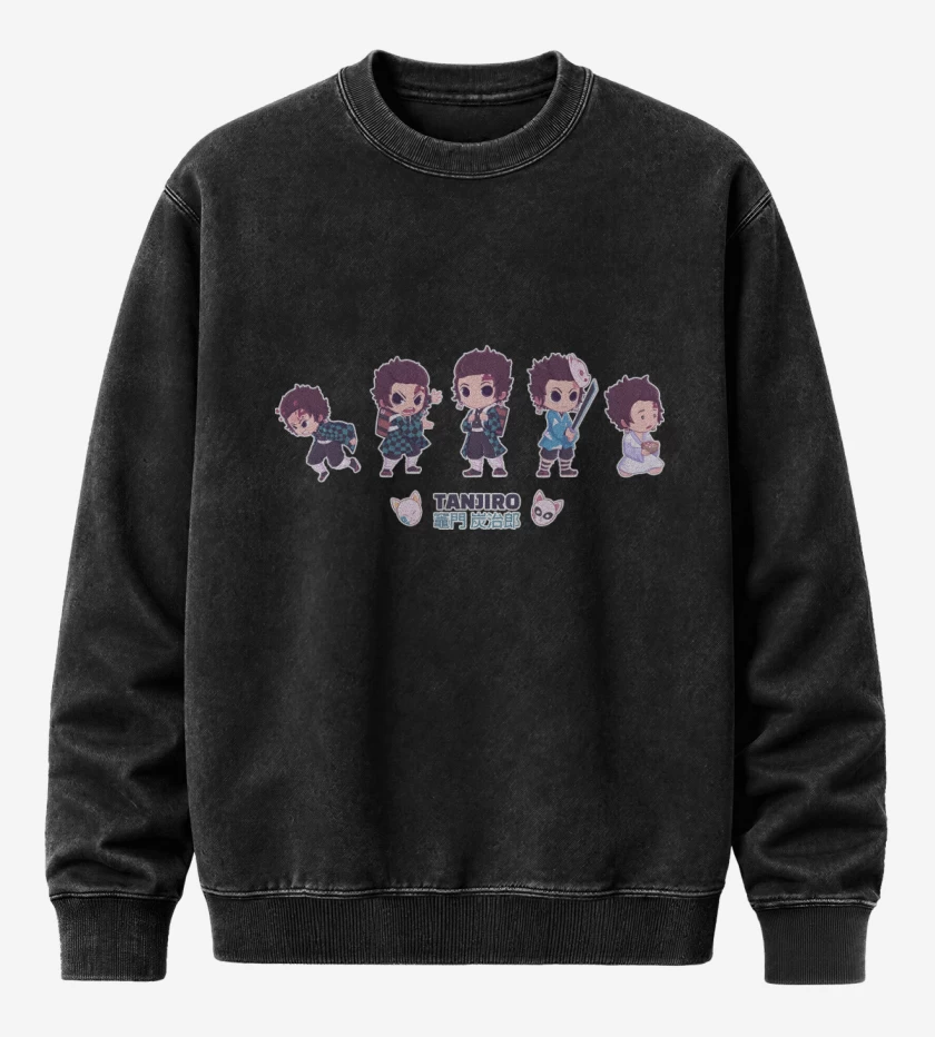 Poleron Polo Acid Wash Negro de Chibi Tanjiro