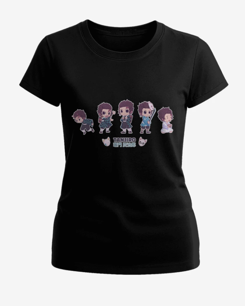 Polera de Mujer Negro de Chibi Tanjiro