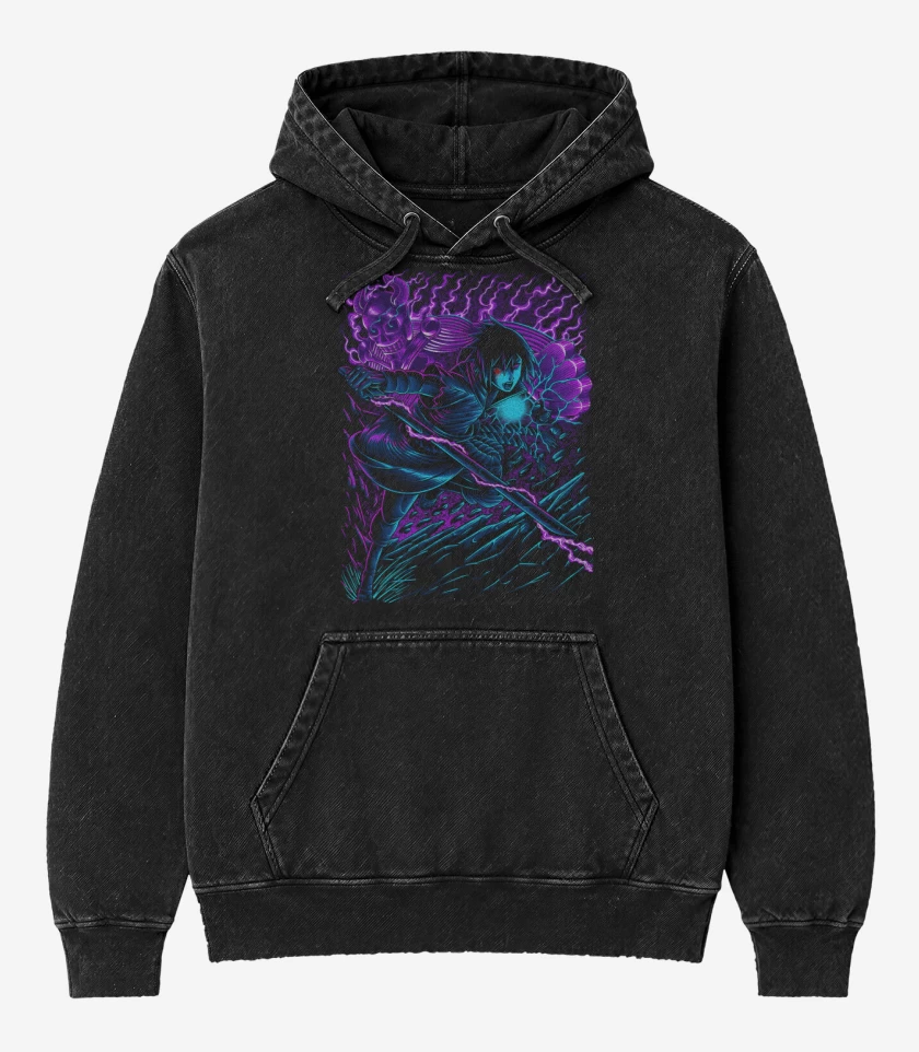 Poleron Canguro Acid Wash Negro de Sasuke x Susanoo