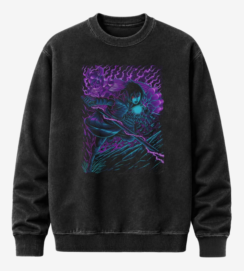 Poleron Polo Acid Wash Negro de Sasuke x Susanoo